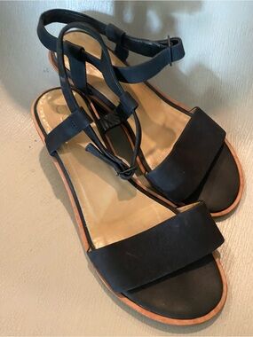 COS Black Suede Women's Low Heeled Sandals open toe ankle strap euro 41 us 10